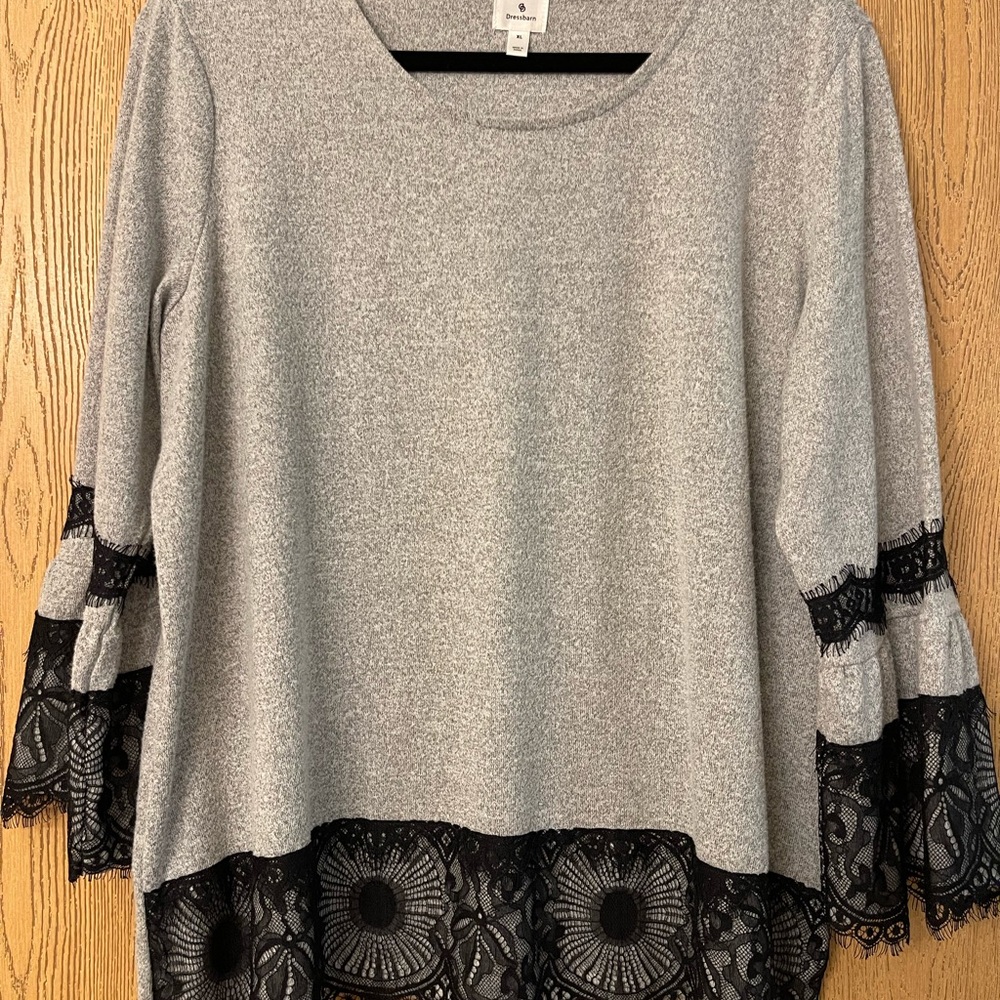 Elegant Gray and Black Lace Shirt by Dressbarn